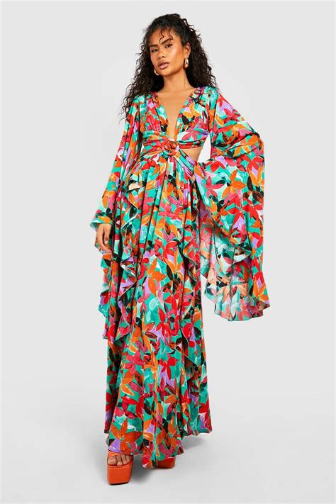Floral Chiffon Print Cut Out Maxi Dress Boohoo Usa