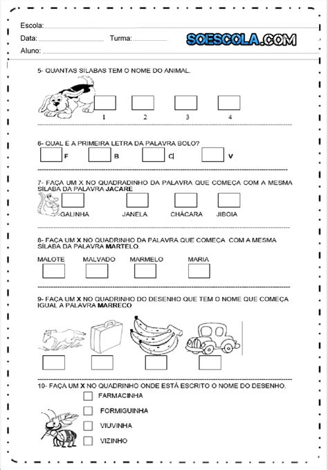Avaliação 3 ano de Português - SÓ ESCOLA