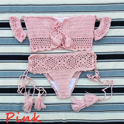 Crochet Bikini Set Festival Tassel Crop Top Bottom Sexy Swimsuit Beach Clothing Ebay