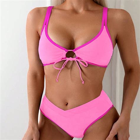 Generic New Pure Color Tied Sexy Split Swimsuit Women S High Grade Bikini Beach Swimsuit
