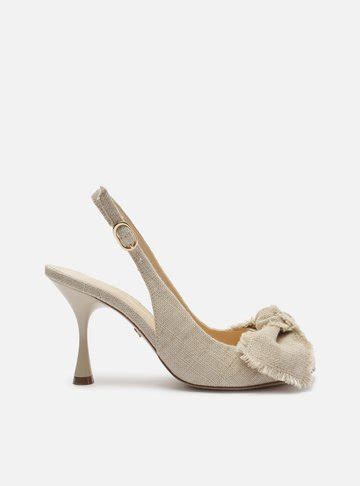 Sapato Boneca Nude Linho Salto Fino Laço Arezzo