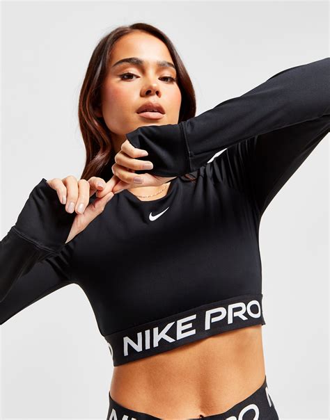 Black Nike Training Pro Long Sleeve Crop Top Jd Sports Global