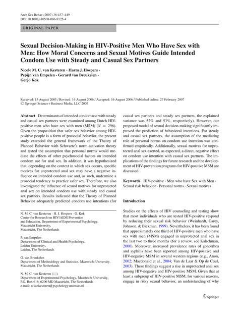 Pdf Sexual Decision Making In Hiv Positive Men Who Have Sex With Men How Moral Concerns And