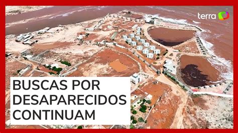 Vídeo feito drone mostra cidade devastada por enchente na Líbia