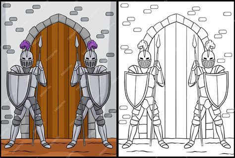 Premium Vector This Coloring Page Shows A Knight Guarding A Gate One