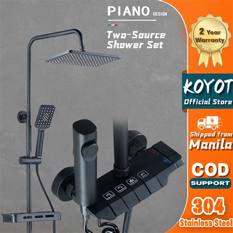 Koyot Gun Grey Black In Square Piano Key Design Hot And Cold Shower Head Set With Mixer