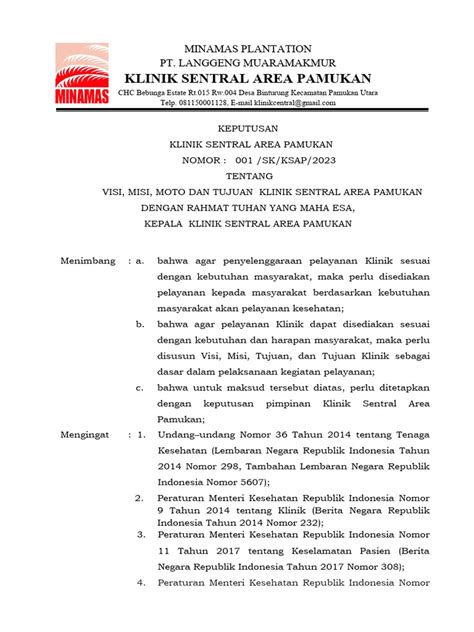 Sk Visi Misi Dan Tujuan Klinik Pdf