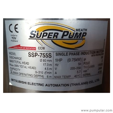 Mitsubishi SSP-755S 1HP 1PH 220V 3" Stainless Steel Submersible Pump ...