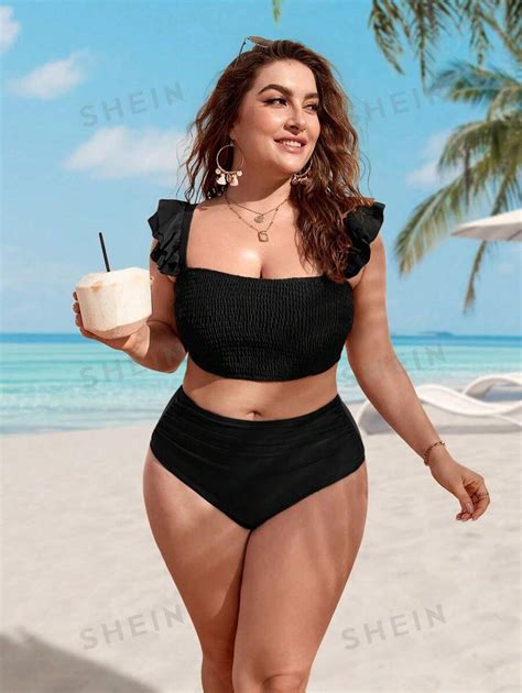 SHEIN Swim Curve Traje De Baño De Talla Grande Con Control De Abdomen Y Parte Inferior De Bikini