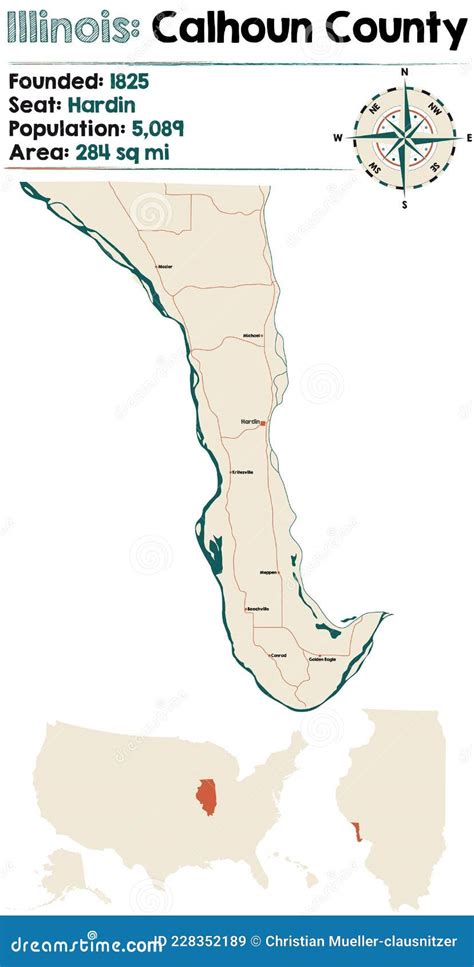 Mapa Do Condado De Calhoun Em Illinois Ilustração do Vetor Ilustração