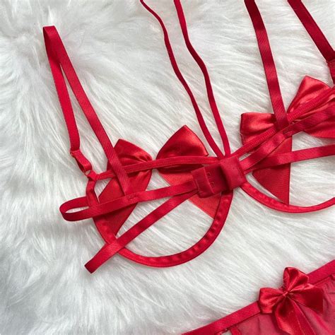 Conjunto de Lingerie Sensual Sutiã Aro Laço Calcinha Fio Dental de Tule Shopee Brasil