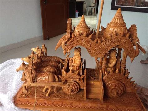Wooden Fine Hand Carved Chariot Or Arjuna Raath Malji Arts