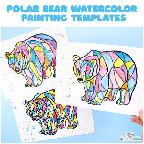 Watercolor Polar Bear With Abstract Line Templates Arty Crafty Kids