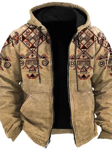 Mens Graphic Hoodie Tribal Prints Sports Ethnic Classic 3d Zip Jacket