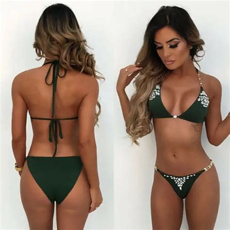 Bikini Crystal Rhinestones Glitter Diamond Gems Swimwear Women Bikini Set Beach Bathing Suit