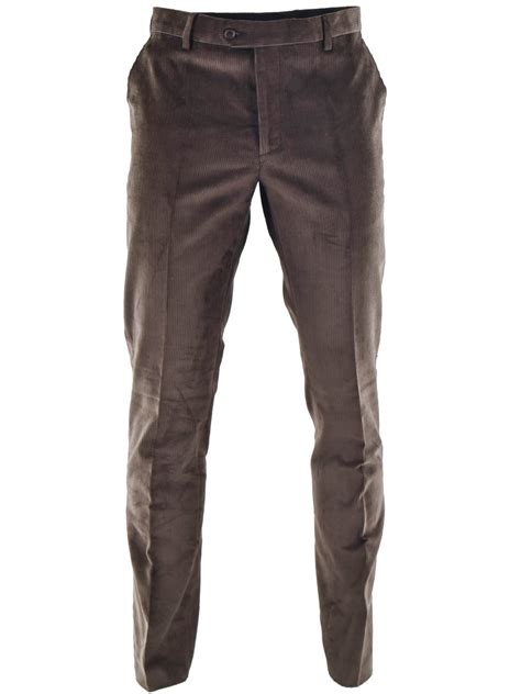 Pantaloni Uomo Velluto Coste Classico Tasche Laterali Colore Marrone