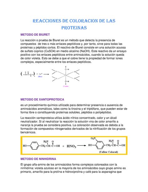 Reacciones de Coloración de las Proteínas REACCIONES DE COLORACION DE