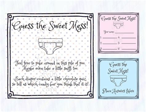 Guess The Sweet Mess Dirty Diaper Baby Shower Game Kit With Etsy