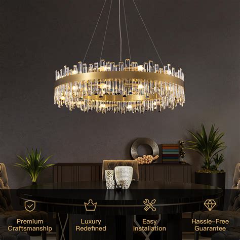 Aurum Modern Luxury Gold Brass Crystal Round Chandelier for Dining Room ...
