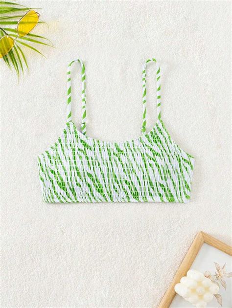 SHEIN Swim Summer Holiday Beach Allover Print Spaghetti Strap Bikini Top Random Print Design
