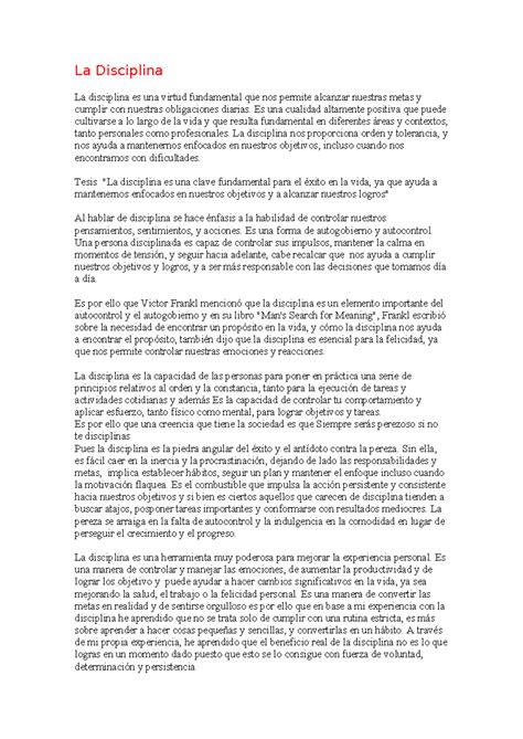 La Disciplina - La Disciplina La disciplina es una virtud fundamental