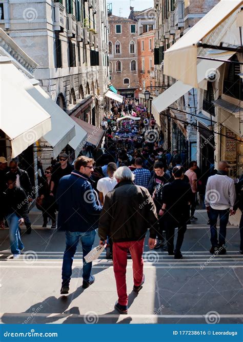Venice, Italy - April 06, 2018: a Crowd of Tourists on the Street