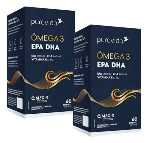 Kit 2x Ômega 3 Epa Dha Vitamina E 60 Caps Puravida Frete grátis