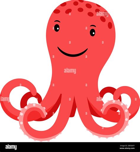 Octopus Red Cartoon Icon Isolated On White Vector Illustration Stock