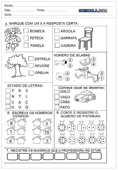 Avaliação Para 1 Ano - Avaliação 1 Ano Alfabetização - FDPLEARN