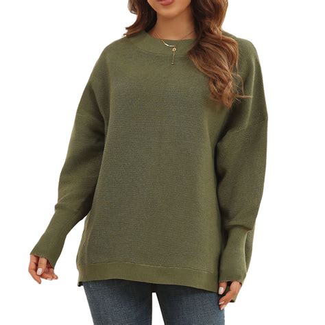 Long Sleeved Sweater Autumn Winter Loose Knitted Pullover Tops Od Green