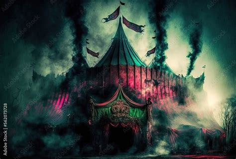 Creepy Circus In Hellish Atmosphere Generative Ai Stock Illustration