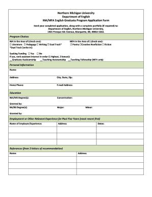 Fillable Online Nmu MA MFA English Graduate Program Application Form