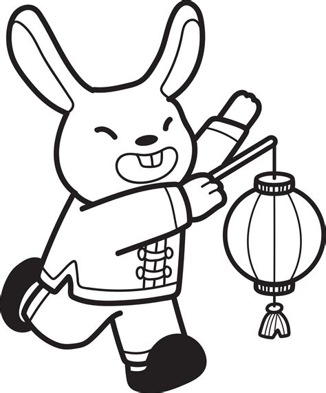Hand Drawn Chinese Rabbit With Lantern Illustration 17182502 Png
