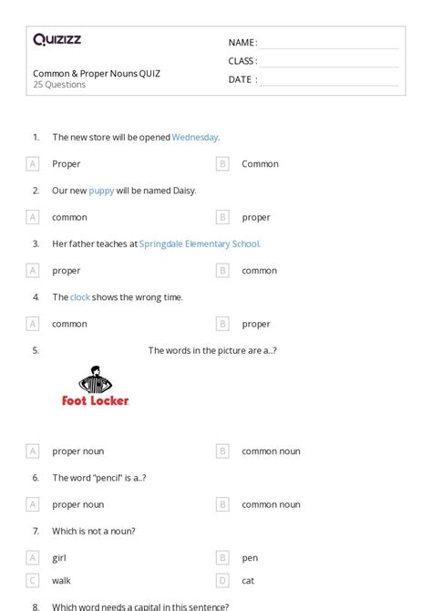 50 Proper Nouns Worksheets For 5th Class On Quizizz Free And Printable