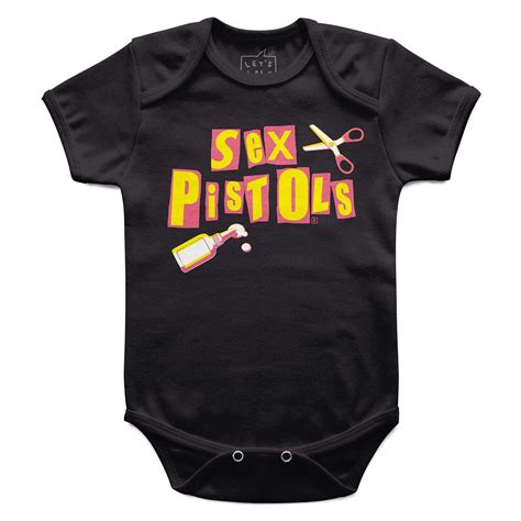 Body Bebê Rock Sex Pistols Tesoura e Cola Let s Rock Baby Let s Rock Baby Roupas para bebês