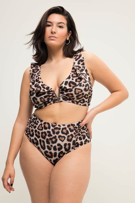 Bikini Slip HighWaist Leo Print seitliche Raffung BHs Wäsche