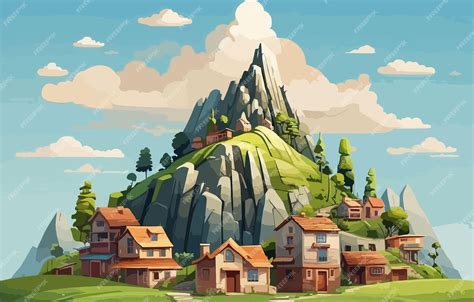 premium vector village landscape illustration design
