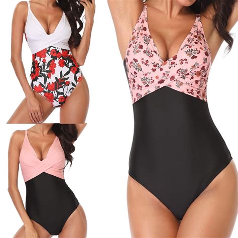 Ytdscs Womens One Piece Swimsuits Color Block Bathing Suit Adjustable Straps Bikini Swimwear For