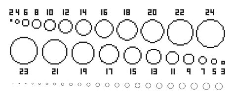 Pixel circles. Pixel art base circle shapes in various radius, diameter ...