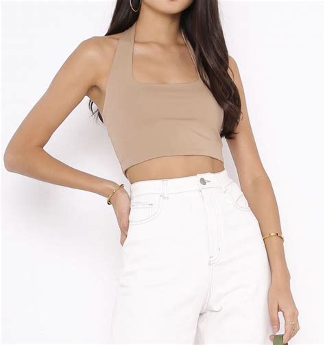 Supergurl Hilton Halter Top Sandstone Nude Xs Women S Fashion Tops Sleeveless On Carousell