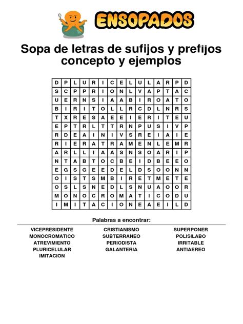 Sopa De Letras De Sufijos Y Prefijos Concepto Y Ejemplos Lingüística Morfología Lingüística