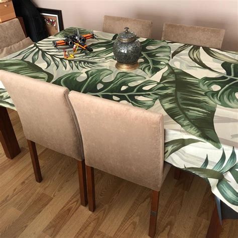 Tropical Plants Pattern Linen Waterproof Tablecloths Decorative Home