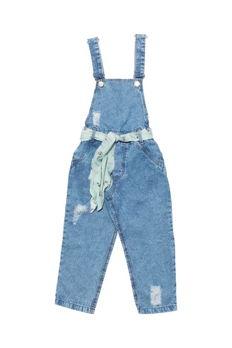 Jardineira Jeans Infantil Menina Cinto Jeito De Crian A