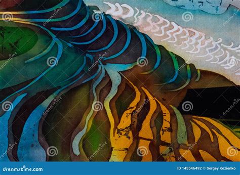 Rice Terraces Fragment Hot Batik Handmade Abstract Surrealism Art On Silk Stock Photo Image