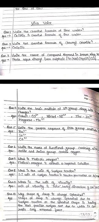 viva question  answer chemistry   handwritten study notes