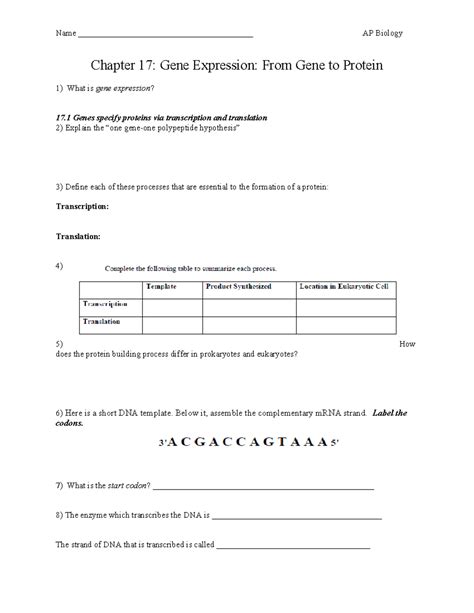 AP Biology Gene Expression 17 - Name