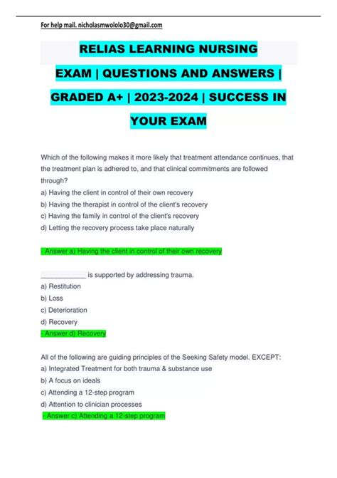 RELIAS LEARNING NURSING EXAM | QUESTIONS AND ANSWERS | GRADED A+