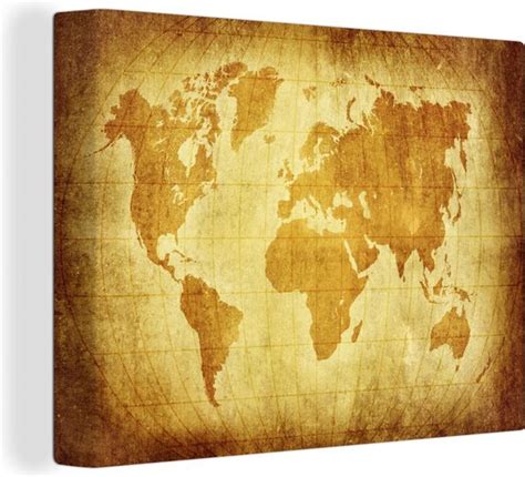 Canvas Wereldkaart 160x120 Wanddecoratie Wereldkaart Vintage