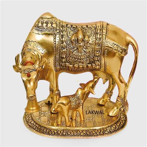 Buy Lakwalfairy Hand Made Brass Golden Kamdhenu Cow With Calf Spiritual