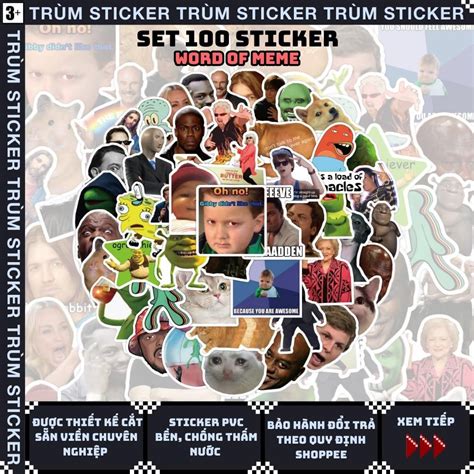 Set Stickers H Nh D N Word Of Meme Meme Random Hot Hit Trang Tr Decor Laptop C P S Ch